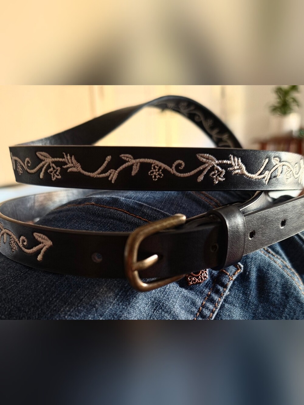 Torrid Black Belt with Embroidered Vine Detail